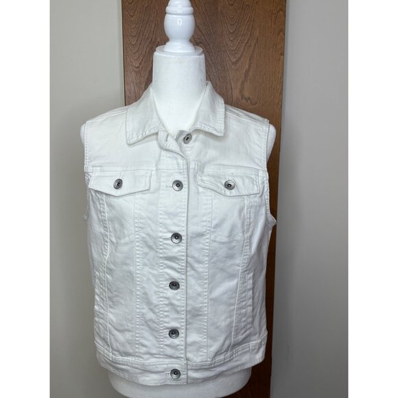 White Denim Vest "What Would Dolly Do?" Embroidery On Back Sleeveless Size M - Picture 2 of 16